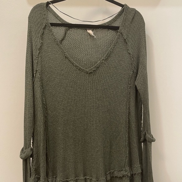 Free People Laguna Thermal Long Sleeve Top Moss Green - Sz S - Picture 1 of 6